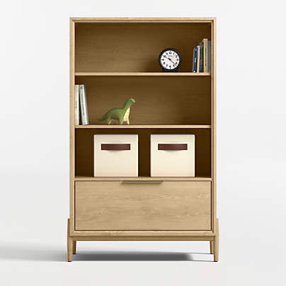 Bodie 36" Natural Wood 3-Shelf Tall Kids Bookcase with Drawer