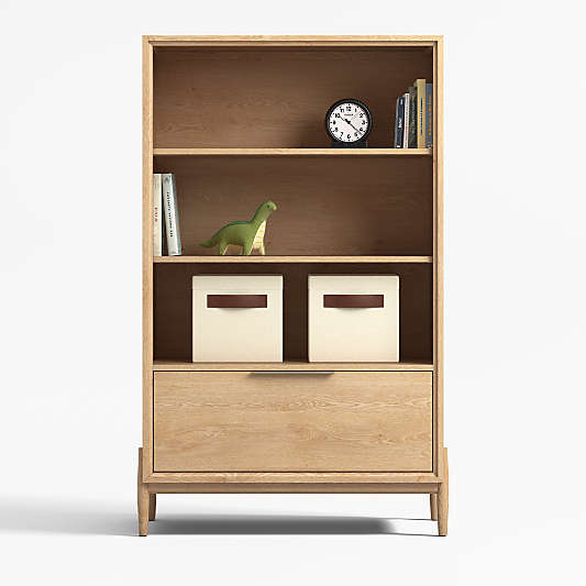 Bodie Tall Natural Wood 3-Shelf Kids Bookcase with Drawer