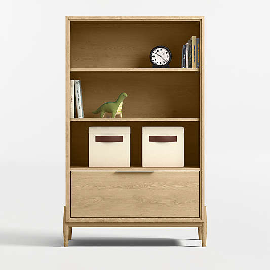 Bodie 36" Natural Wood 3-Shelf Tall Kids Bookcase with Drawer