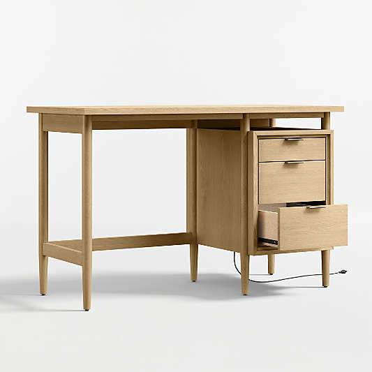 Bodie 47" Natural Oak Wood 3-Drawer Kids Desk with Power