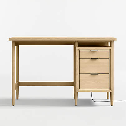 Bodie Natural Oak Wood 3-Drawer Kids Desk with Power