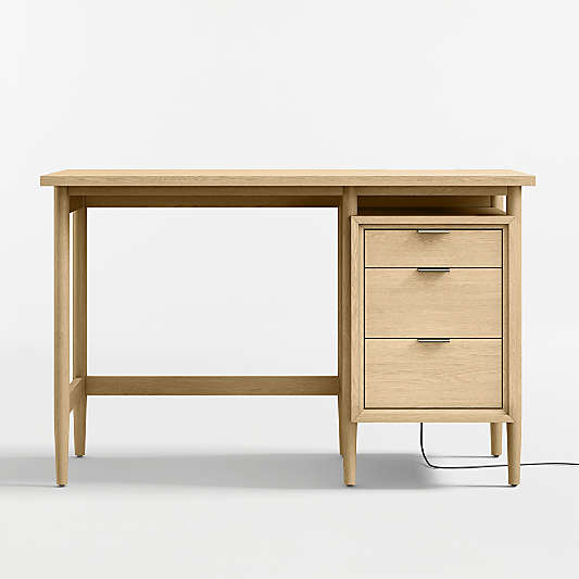 Bodie 47" Natural Oak Wood 3-Drawer Kids Desk with Power
