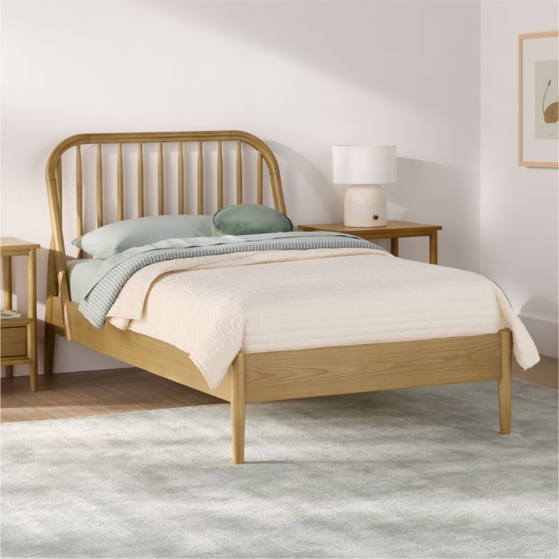Bodie Spindle Natural Oak Wood Kids Queen Bed - image 2 of 16