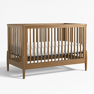 View Bodie Flax Brown Wood Convertible Baby Crib with Toddler Bed Rail details