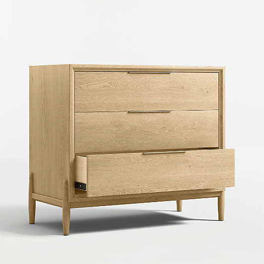Bodie 36" Natural Oak Wood Narrow 3-Drawer Kids Dresser