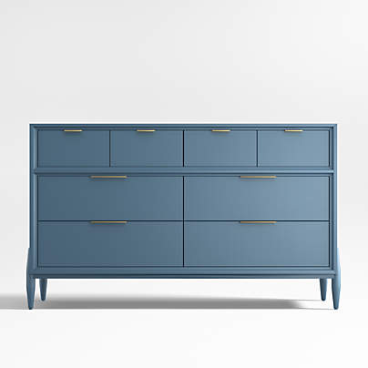 Bodie Blue Wood Wide 8-Drawer Kids Dresser