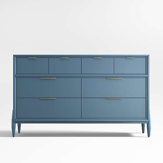 Bodie Blue Wood Wide 8-Drawer Kids Dresser