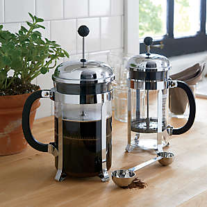 Bodum Chambord Stainless Steel 34-oz. French Press with Walnut Wood Handle | Crate & Barrel