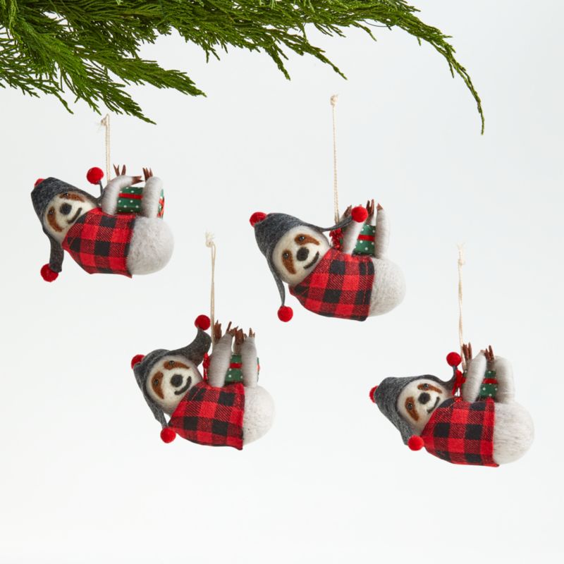 Boiled Wool Holiday Sloth Christmas Tree Ornaments, Set of 4 - image 0 of 1