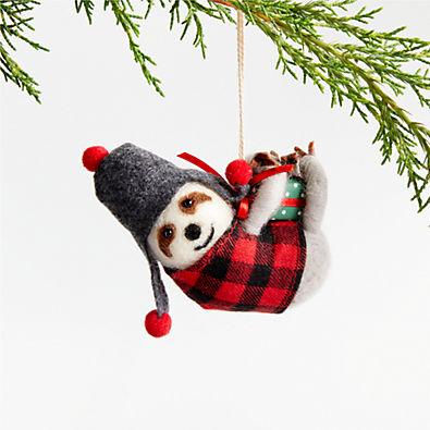 View Boiled Wool Holiday Sloth Christmas Tree Ornament details