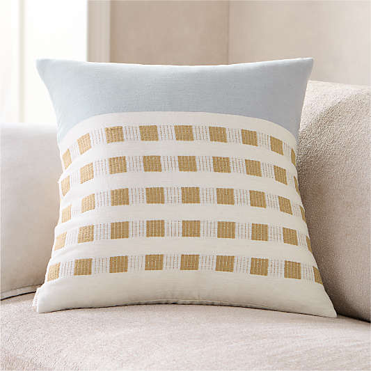 Bole Road Abijan Ethiopian Cotton 22"x22" Beige Throw Pillow with Microfiber Insert