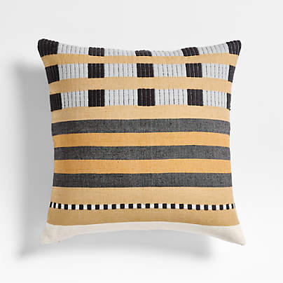 Bole Road Lagos Ethiopian Cotton 20"x20" Beige Throw Pillow with Microfiber Insert