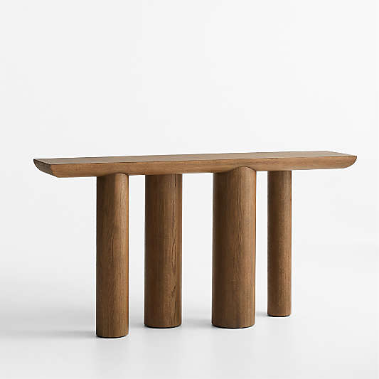 Bomen Asymmetrical Brown Oak Wood 66" Console Table