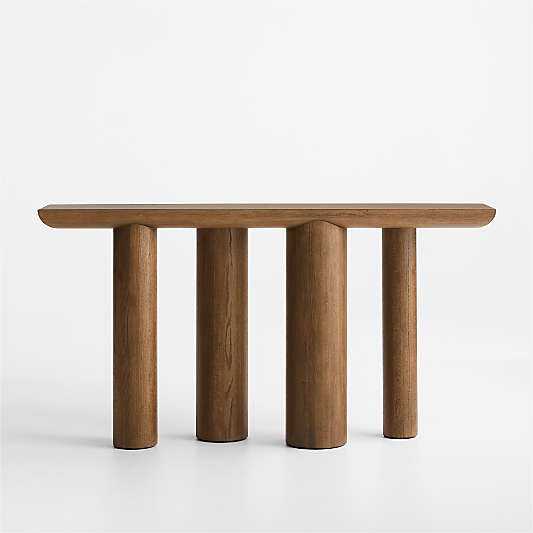 Bomen Asymmetrical Brown Oak Wood 66" Console Table