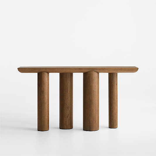 Bomen Asymmetrical Brown Oak Wood 66" Console Table