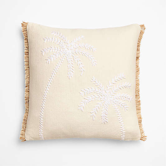 Embroidered Palm Tree 20"x20" Ivory Throw Pillow Cover