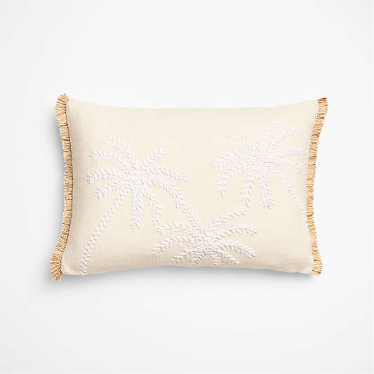 Embroidered Palm Tree 22"x15" Ivory Throw Pillow Cover