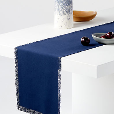 View Craft Fringed Deep Indigo Cotton Table Runner 90" details