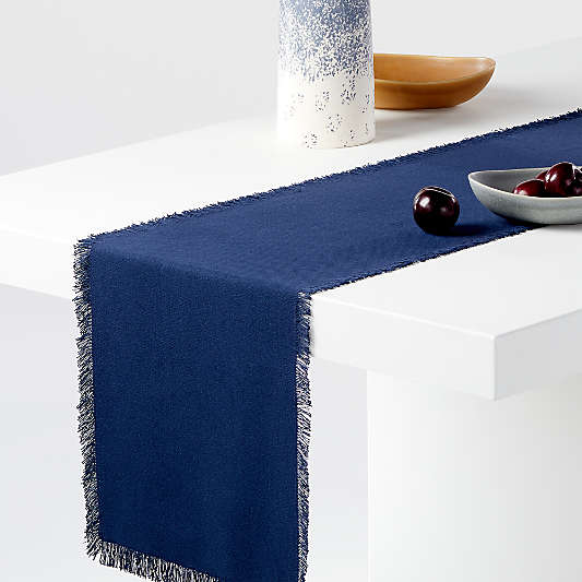 Craft Fringed Deep Indigo Cotton Table Runner 90"