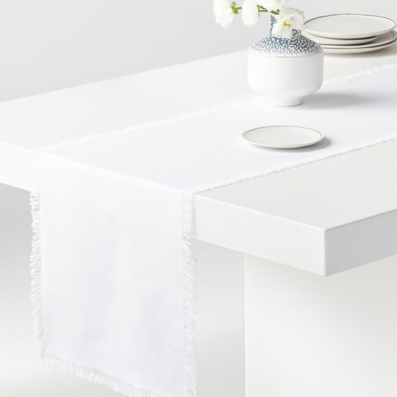 Craft Fringed Crisp White Cotton Table Runner 90"