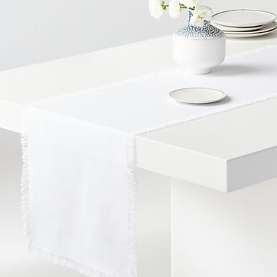 View Craft Fringed Crisp White Cotton Table Runner 90" details