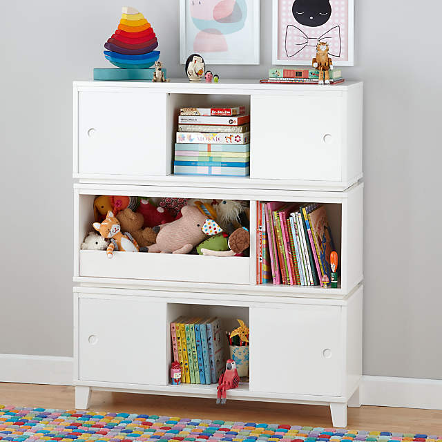 District Modern Storage Bench Bookcase with Bin White Crate Kids