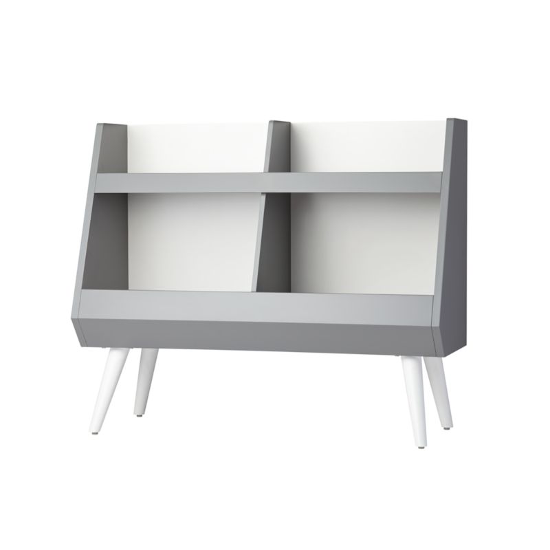 Grey and White Mid-Century 4-Cube Montessori Bookcase