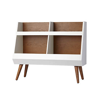 Walnut Wood and White Mid Century 4 Cube Cubby Bookcase