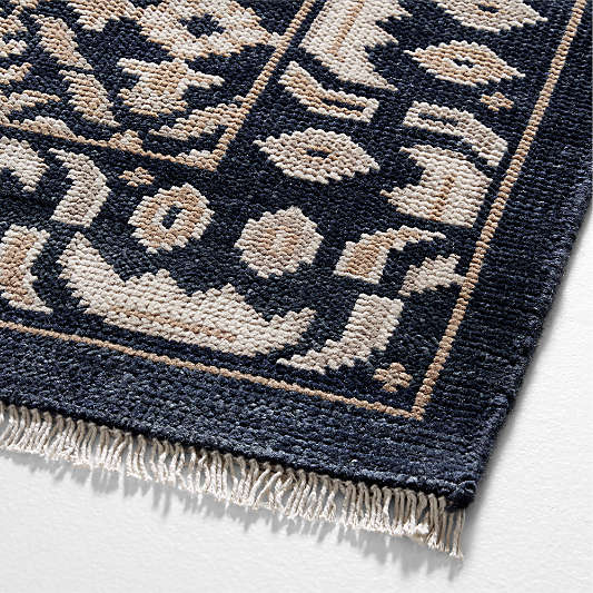 Bordeaux Wool Traditional Navy Blue Rug Swatch 12"x18"