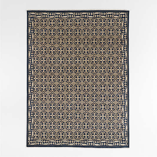 Bordeaux Wool Traditional Hand-Knotted Navy Blue Area Rug