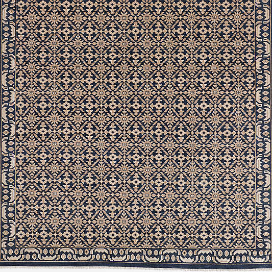 Bordeaux Wool Traditional Navy Blue Rug Swatch 12"x18"