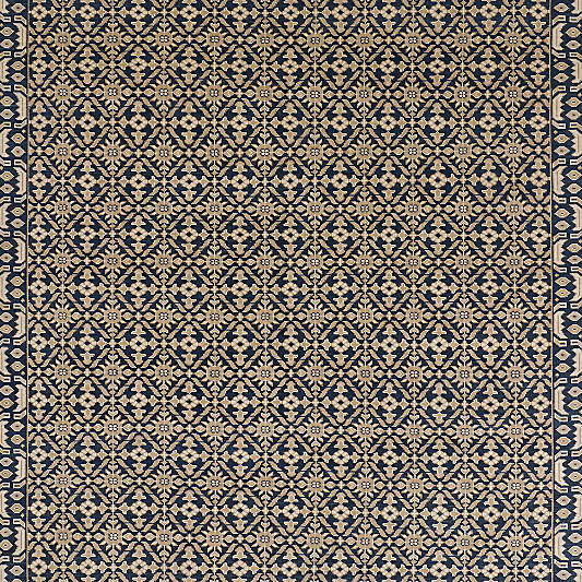 Bordeaux Wool Traditional Hand-Knotted Navy Blue Area Rug 8'x10'