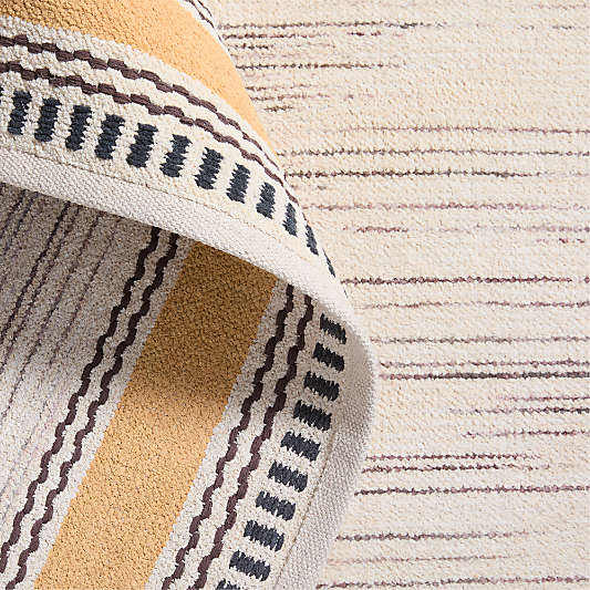 Border Stripe Savannah Yellow Chenille Kids Area Rug