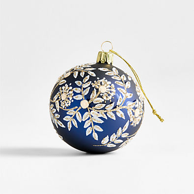 View European Blue and White Botanical Ball Christmas Tree Ornament details