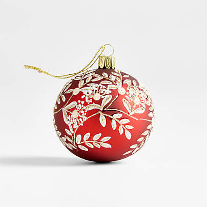 European Red and White Botanical Ball Christmas Tree Ornament