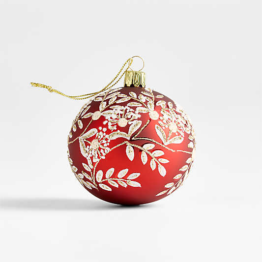 European Red and White Botanical Ball Christmas Tree Ornament