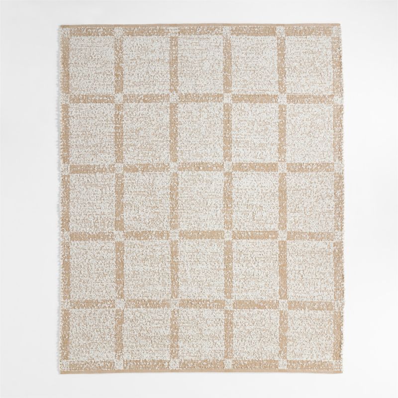 Hi/Low Square Stone Tan Flatweave Kids Performance Area Rug 5x8