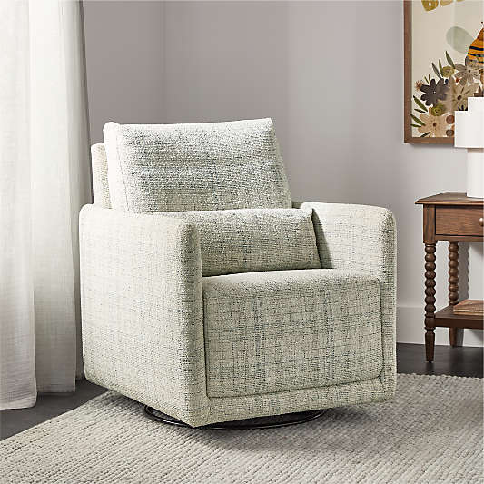 Bowie Blue and Gray Plaid Swivel Glider Nursery Chair