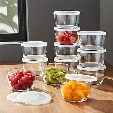 View Clear Glass Bowl with Lid Set of 12 details