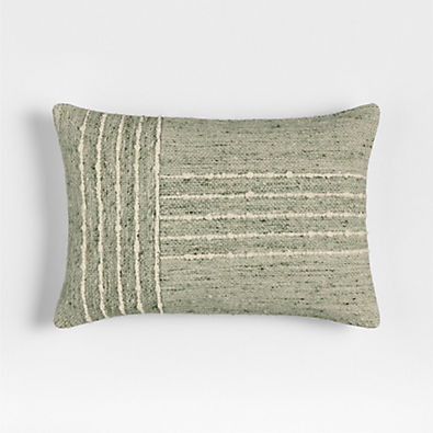 View Bozeman Wool Blend 24"x16" Burnt Green Throw Pillow with Feather Insert details