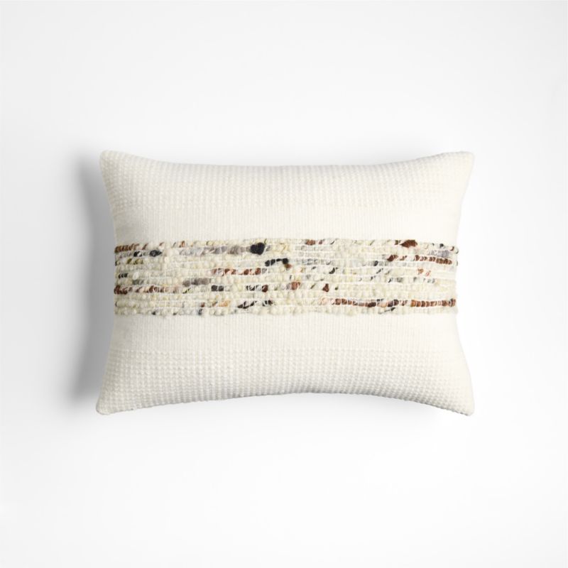 Sashiko Organic Cotton Velvet 22x15 Mist Blue Throw Pillow with Feather Insert