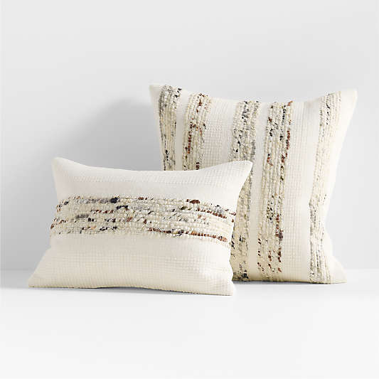 Bozeman Wool Blend 23"x23" Arctic Ivory Throw Pillow with Feather Insert