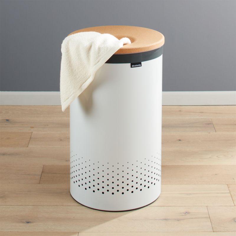 Brabantia 60-Liter White Laundry Bin with Cork Lid + Reviews | Crate & Barrel