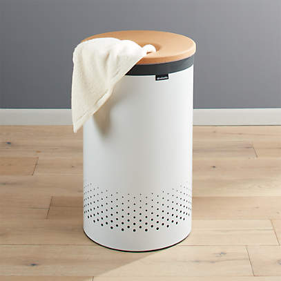 dief Kiwi wenkbrauw Brabantia 60-Liter White Laundry Bin with Cork Lid + Reviews | Crate &  Barrel