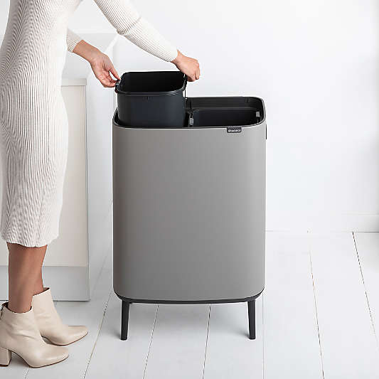 Brabantia Bo Hi Touch Top Dual Compartment Trash Can, Mineral Concrete Grey , 2 x 8 Gallon