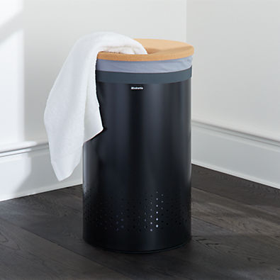 View Brabantia 16-Gallon Black Laundry Bin with Cork Lid details