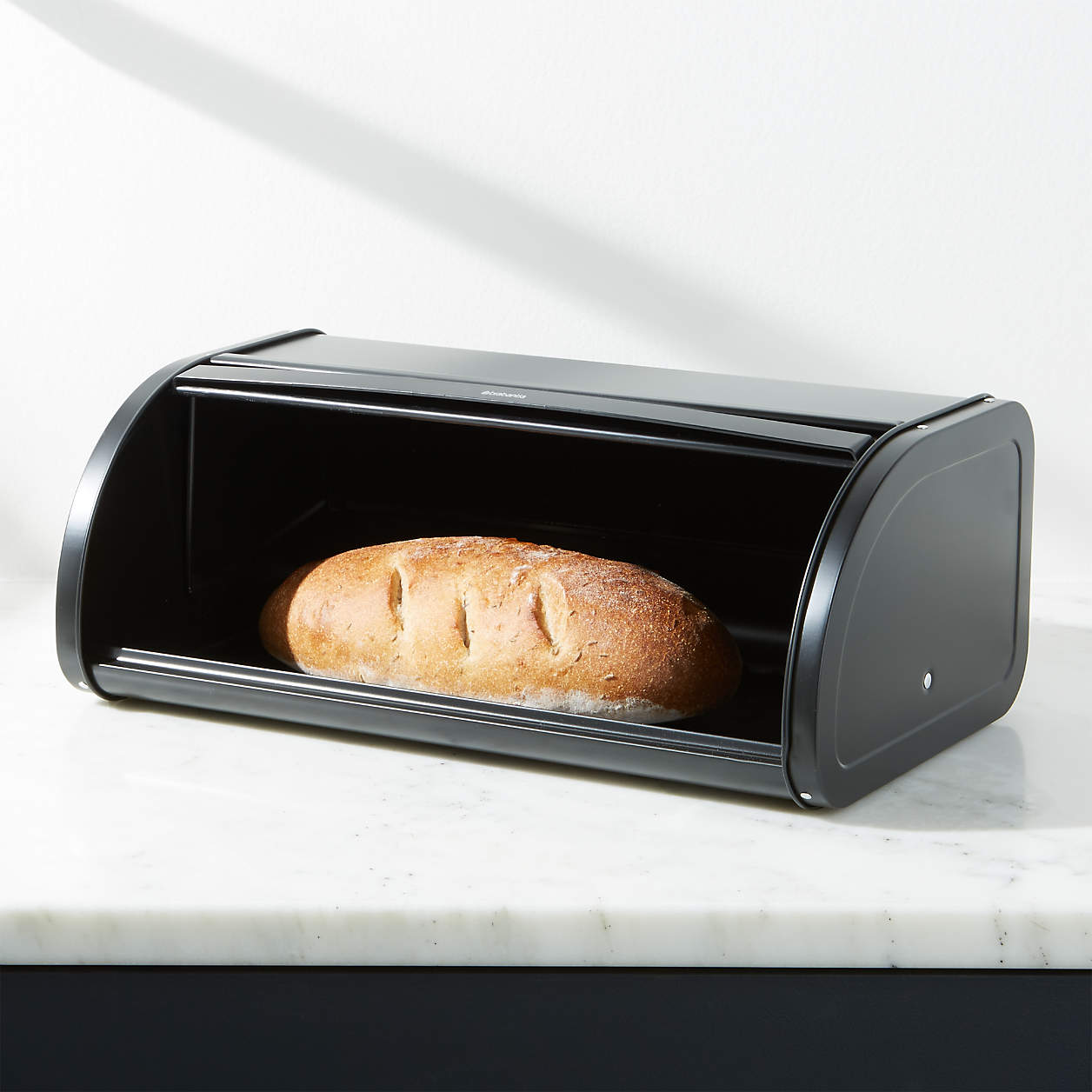 Brabantia Matte Black Roll Top Bread Box + Reviews Crate & Barrel