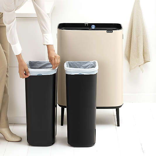 Brabantia Bo Touch Top Hi Dual Compartment Recycling Trash Can, 2 x 8 Gallon (2 x 30 liter) Soft Beige