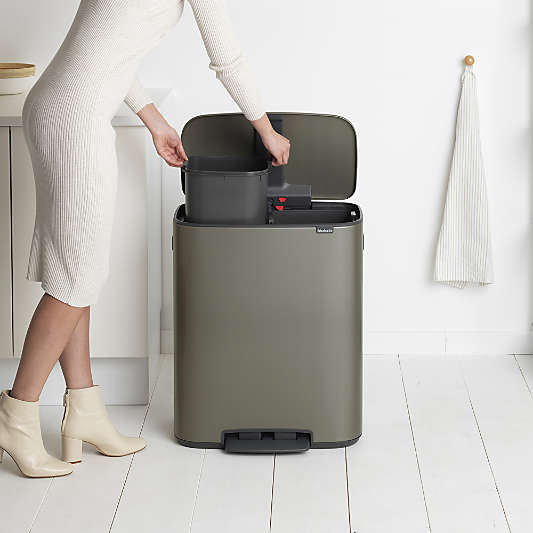 Brabantia Bo Step On Dual Compartment Recycling Trash Can, 2 x 8 Gallon (2 x 30 Liter) Platinum