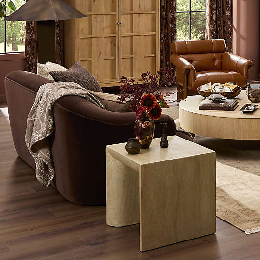 Orla Faux Travertine 20" Square End Table